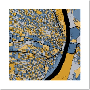 St. Louis Map Pattern in Blue & Gold Posters and Art